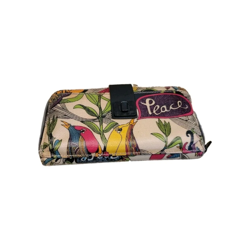 Sakroots Coated Canvas Wallet Peace Birds Zip Around 12 Credit Card Holder Pouch